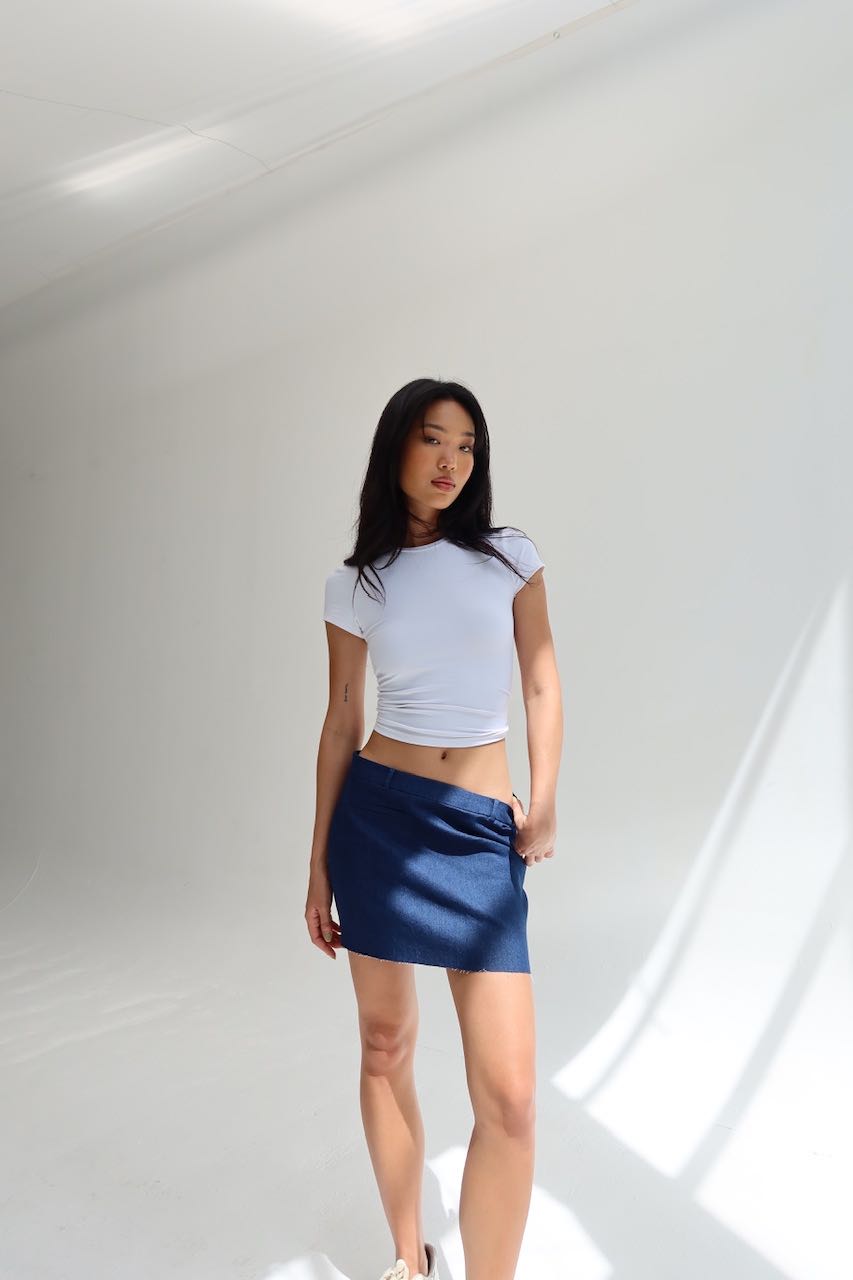 Low Waist A-Line Skirt in Dark Denim