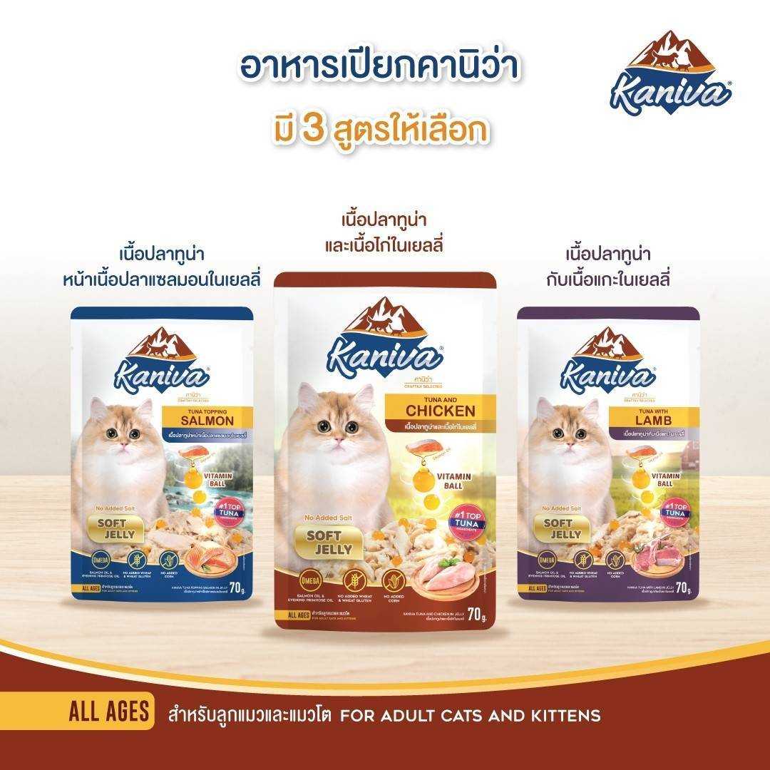 (ยกโหล12ซอง)คละได้ Kaniva อาหารเปียกแมว ชนิดซอง 70กรัม ไม่เติมเกลือ และ วัตถุกันเสีย