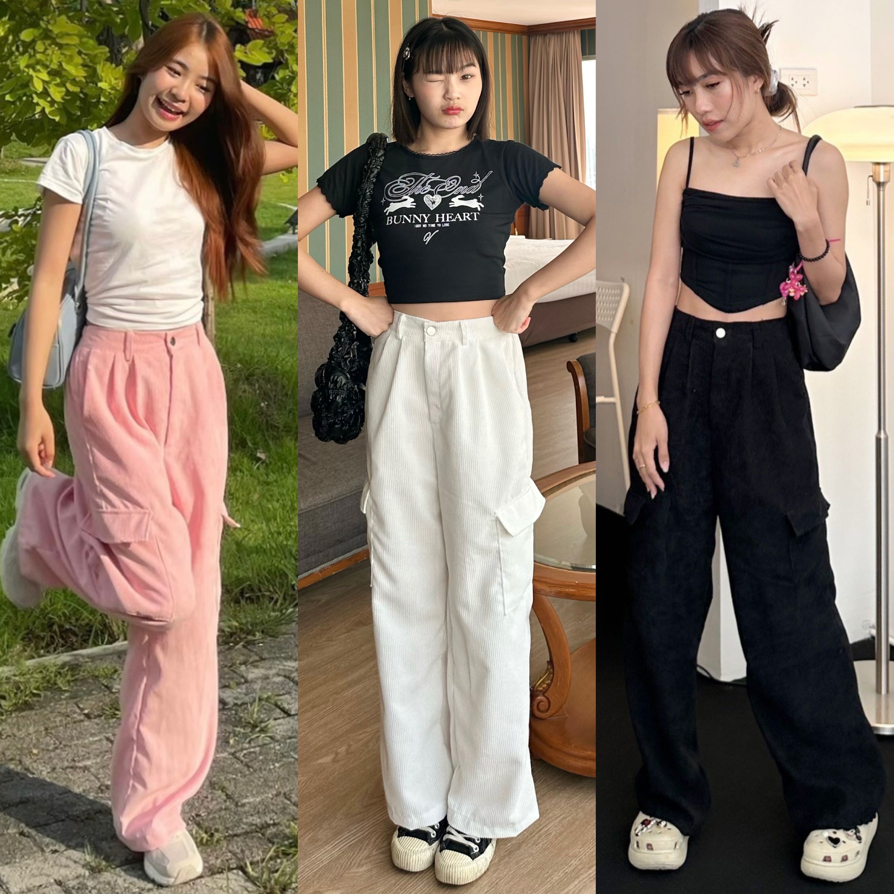 150cm cloudy กางเกงคาร์โก้ลูกฟูก 4กระเป๋า ยางยืดหลัง ติดกระดุม [playwork.store] (018-คาร์โก้ลูกฟูก)
