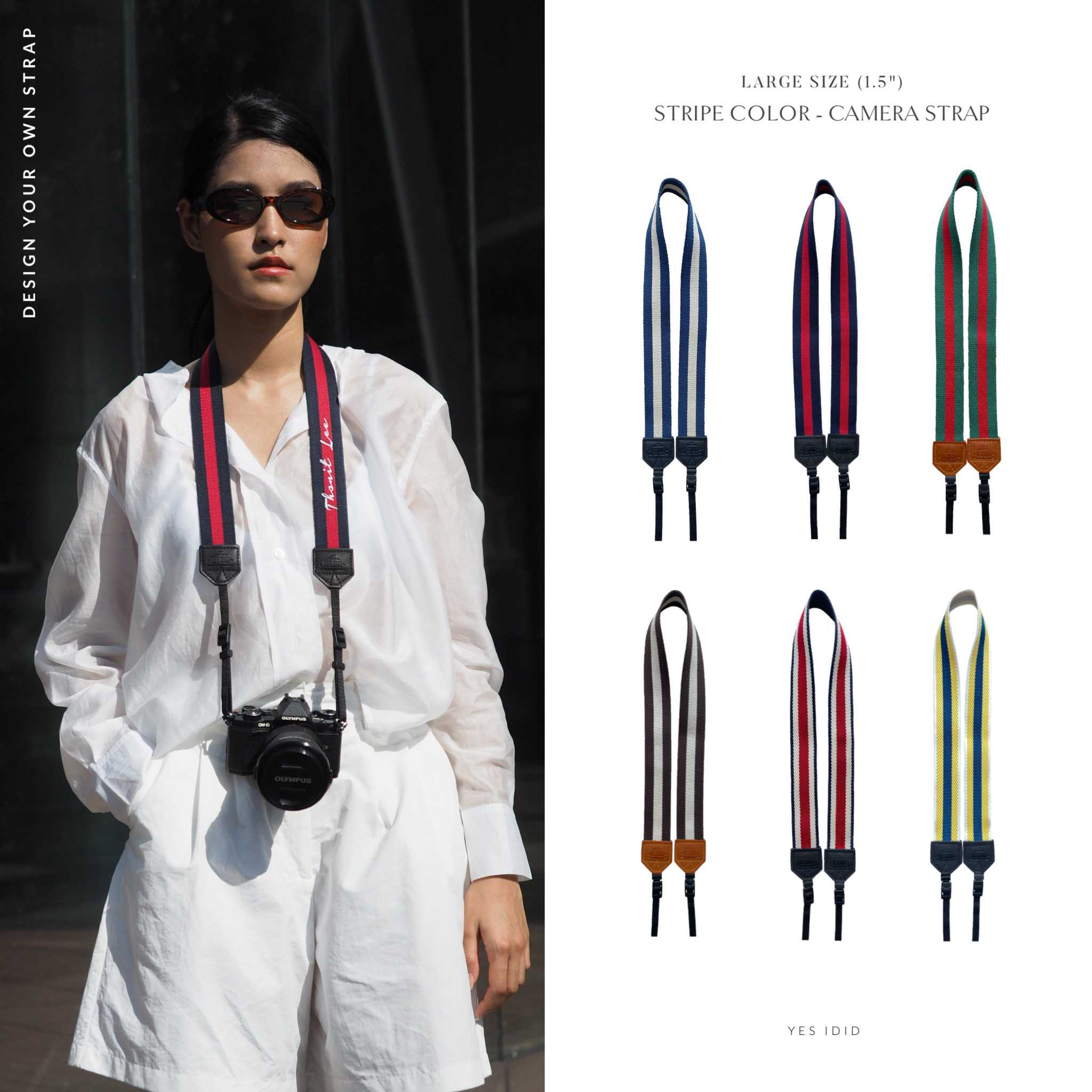 YES IDID. | STRIPE COLOR CAMERA STRAP(large size) สายคล้องกล้องสั่งทำชื่อ / PERSONALIZED NAME.