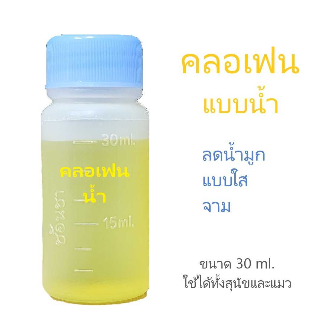 คลอเฟน แบบน้ำ บรรเทาอาการแพ้ ลดคัน ลดน้ำมูกแบบใส จาม ในสุนัขและแมว (30 ml.)