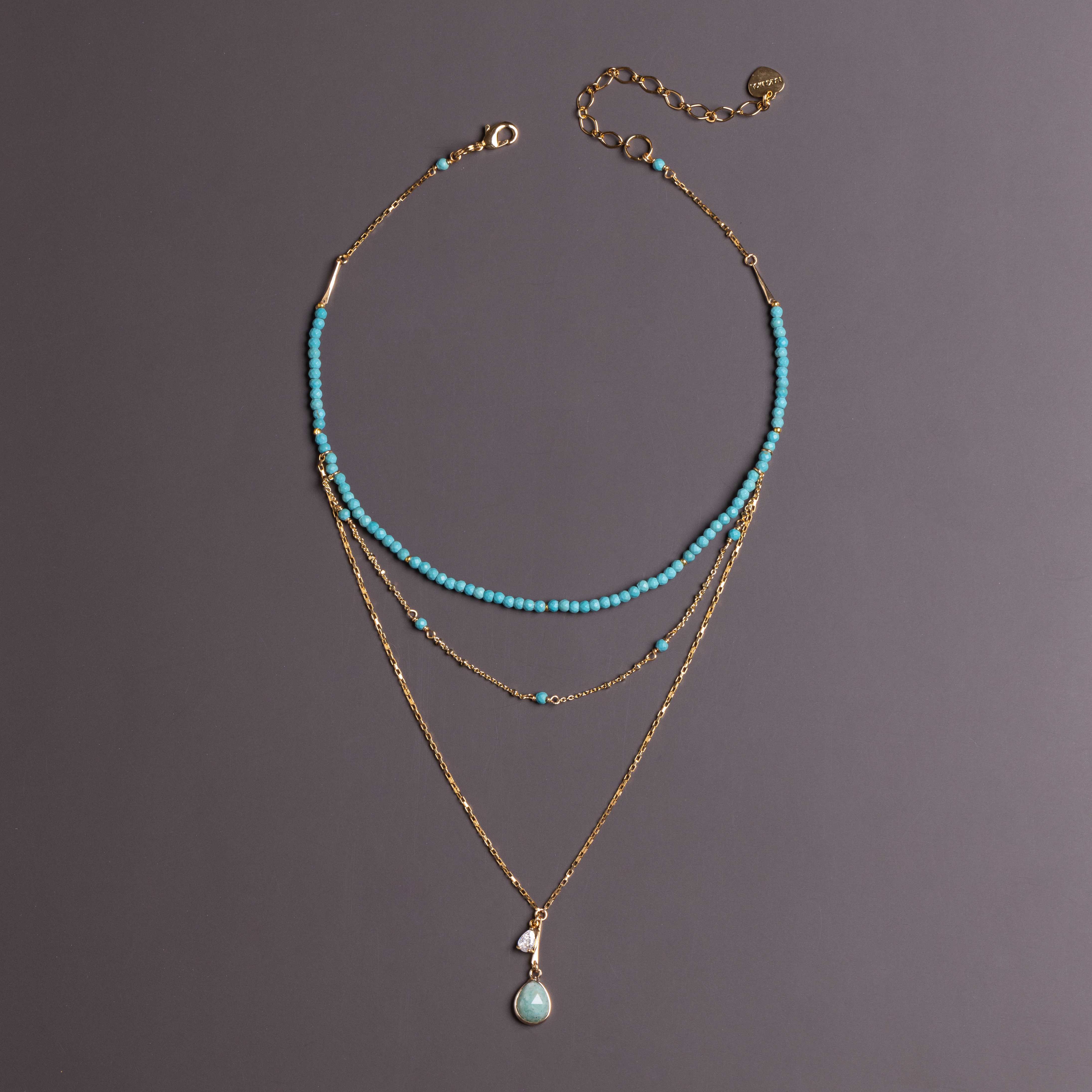 TURQUOISE BEADED THREE LAYER NECKLACE