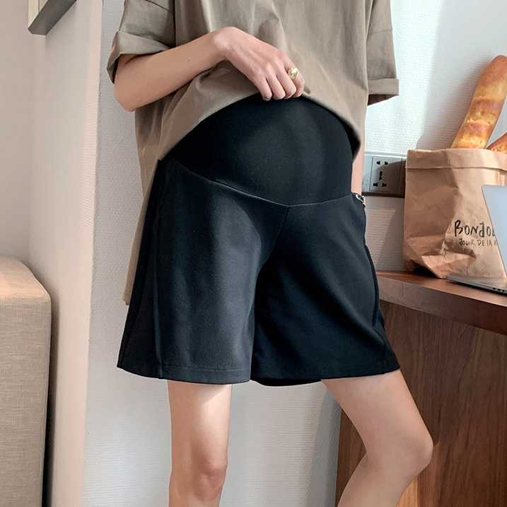 กางเกงขาสั้นเอวสูงสำหรับแม่ท้อง มีสายปรับได้ ผ้านิ่มมากทรงนี้ใส่แล้วไม่อึดอัดไม่ต้องรีด - สีดำ