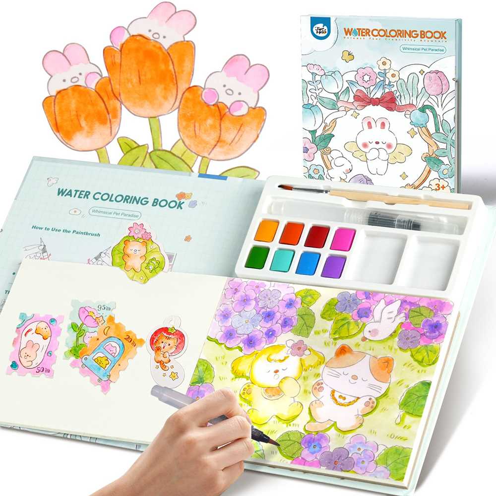 ชุดสมุดระบายสีน้ำแบบพกพา Joan Miro : Water coloring Book - Whimsical Pet Paradise