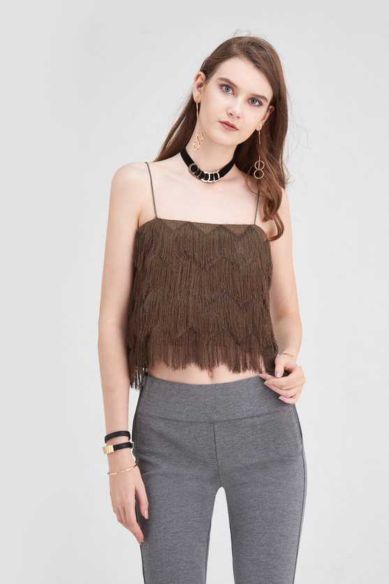 Hamburger Studio Fringe Spaghetti Strap Top (K0663)