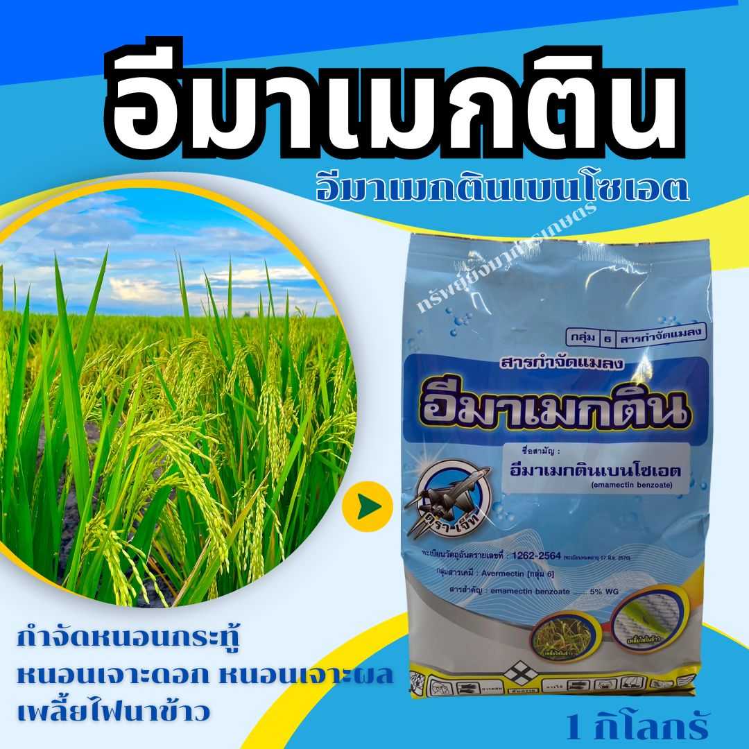 อีมาเมกติน เบนโซเอต 5% ขนาด1 กิโลกรัม กำจัดหนอนกระทู้  หนอนเจาะดอก หนอนเจาะผล เพลี้ยไฟนาข้าว