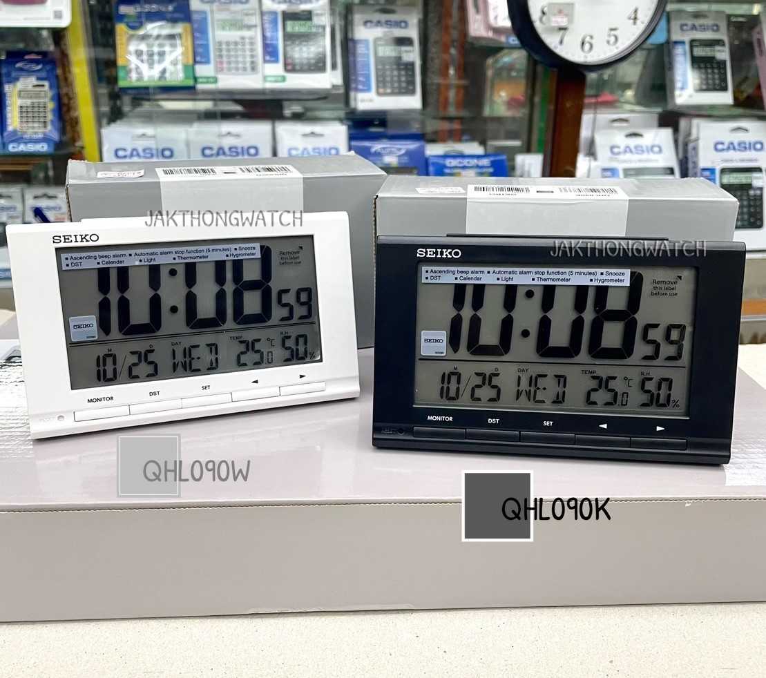 SEIKO ALARM CLOCKS นาฬิกาตั้งโต๊ะดิจิตอล รุ่น  QHL090K/QHL090W ขนาด 9.3 x 14.8 x 3.8 cm.