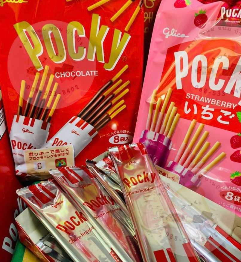 🍓Glico Pocky Pack ป๊อกกี้แบบแพ็คมี 8 ซอง ในซองมี 6-7 ชิ้น ชิ้นนำเข้าจากญี่ปุ่น