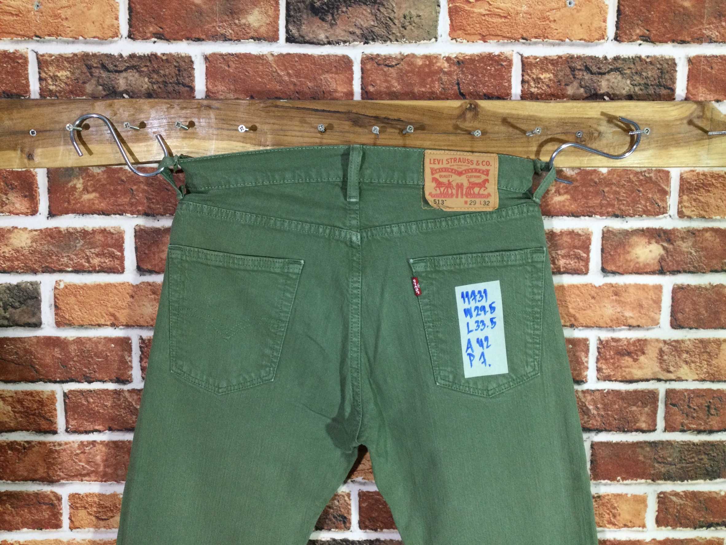 รหัส11731 Levi's513(ผ้ายืด) (ตรงป้าย) (สีเขียว)  Made in Mexico เลขกระดุม4090 วัดจริง เอว29.5