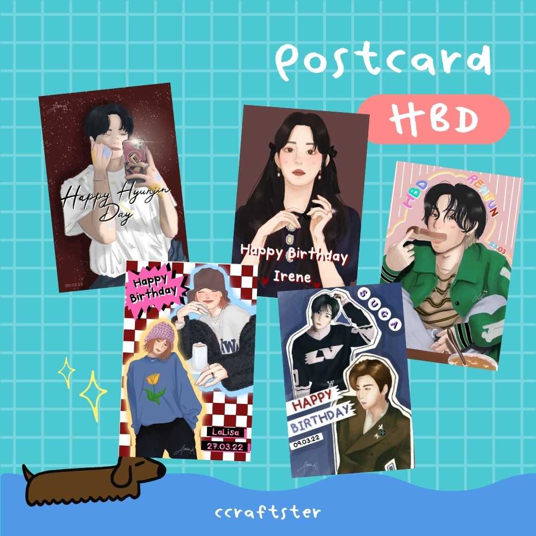 ccraftster - fan-art HBD postcard (Suga, Irene, Lisa, Renjun, Hyunjin)