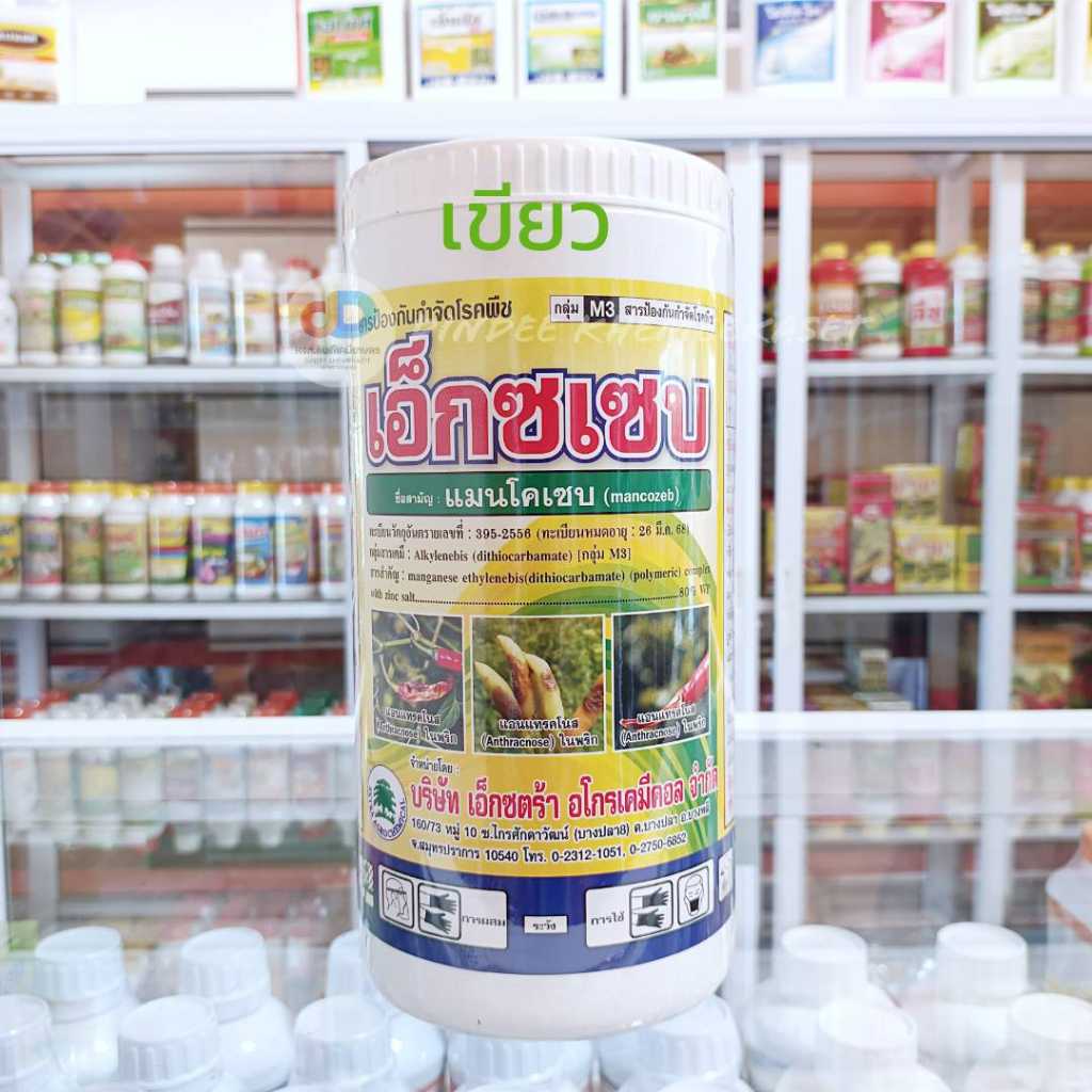 เอ็กซเซบ (ผงสีเขียว)ป้องกันกำจัดโรคแอนแทรคโนสในพริก สาเหตุจากเชื้อราในพริก ขนาด 1 กิโลกรัม