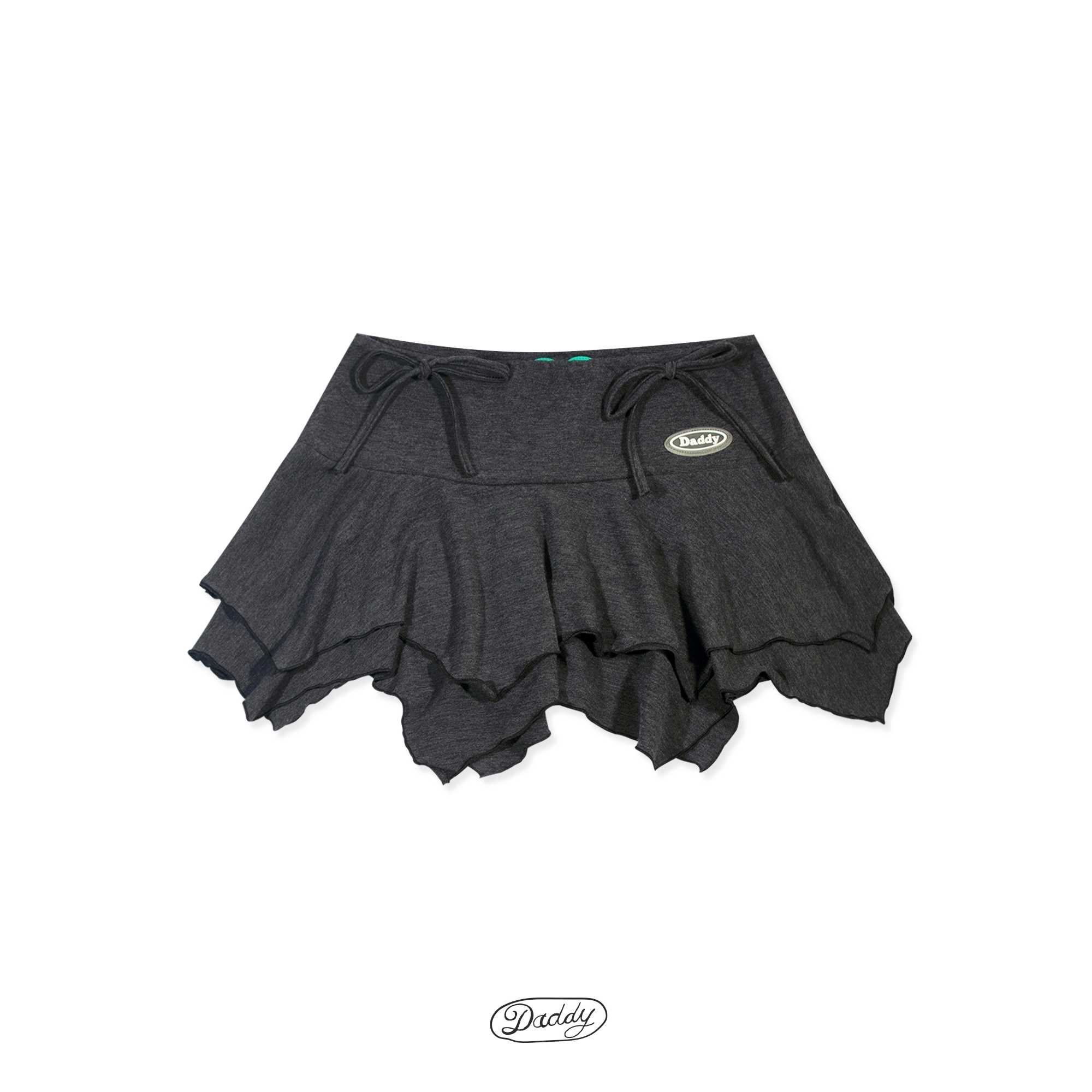 DADDY | Valarie Skirt กระโปรงเอวต่ำ ผ้าเรย่อน  สี Dark Grey มีริบบิ้นผูกเป็นโบว์ทั้งสองข้าง สุด Sexy