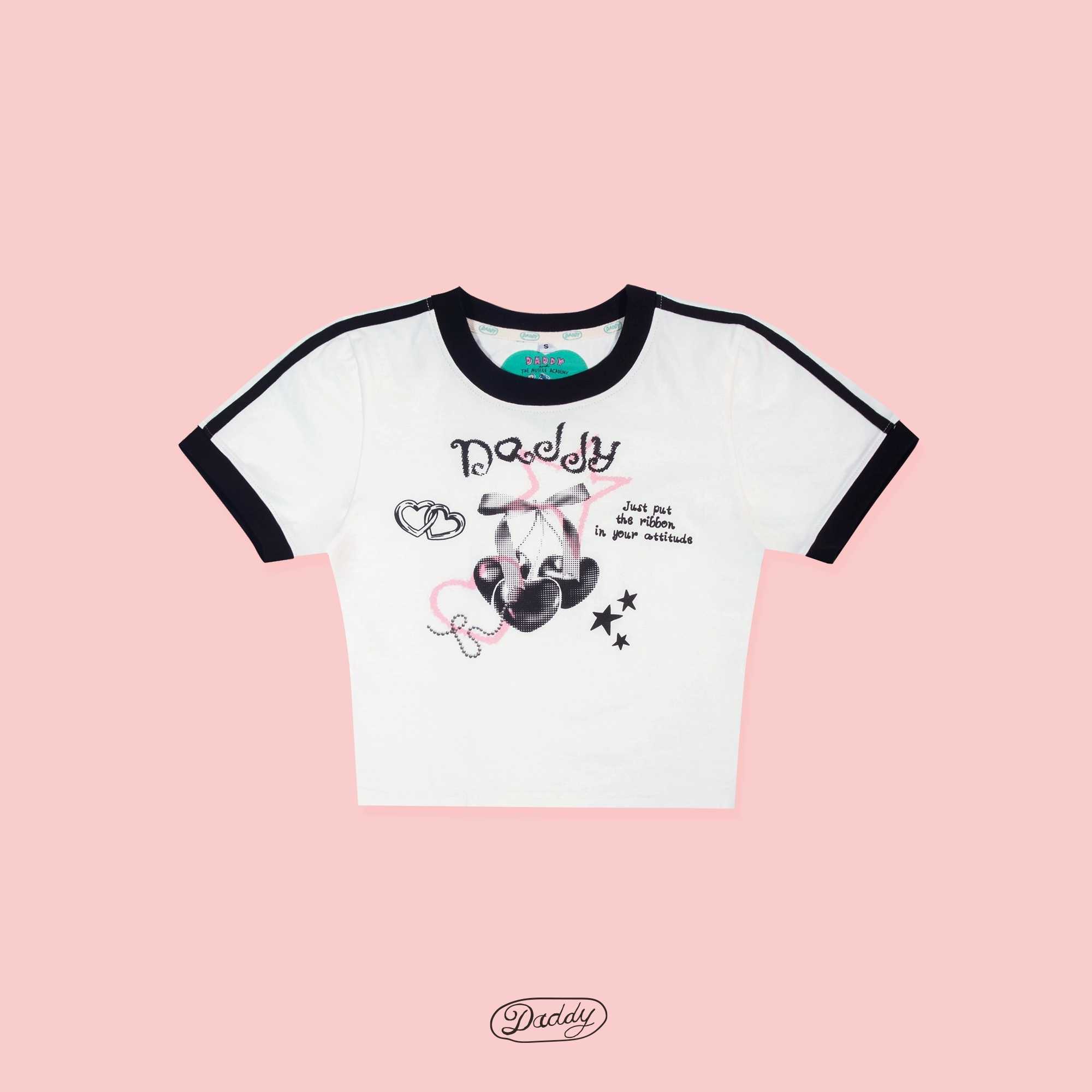 DADDY | Cherry Ribbon Baby Tee ลายสกรีนเป็นรูป Cherry Ribbon สุดน่ารัก