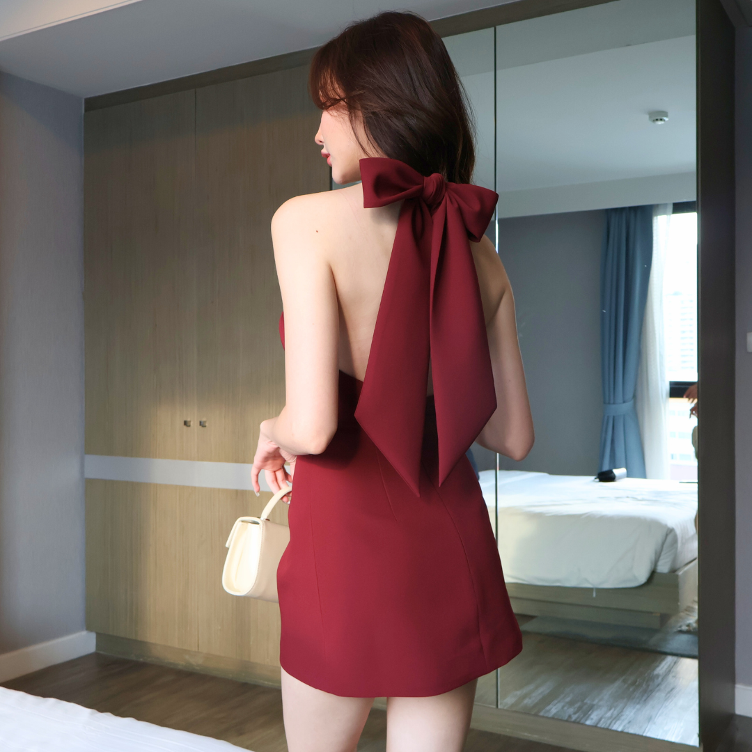 Lism D-093 ชุดเดรสสั้นผูกคอโบว์