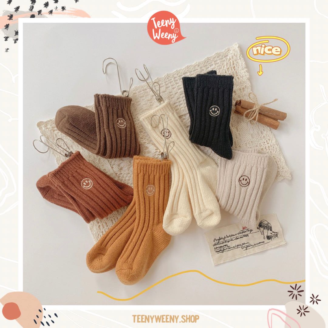 Teenyweeny.shop - Minimal Smiley Socks ถุงเท้าเด็ก 6 คู่