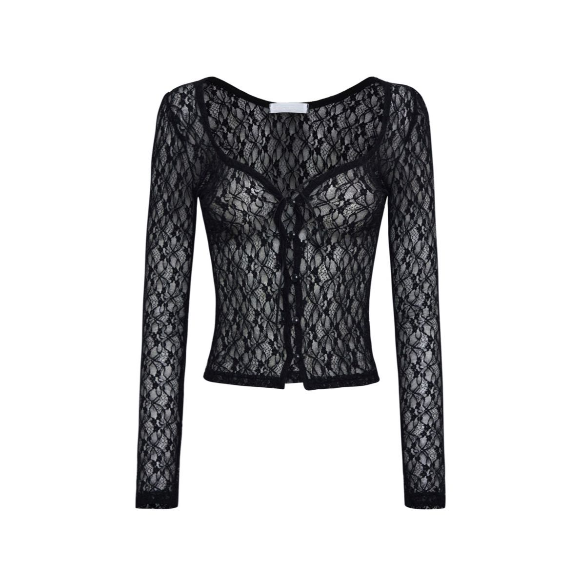 (pre,รวมส่ง) Romantic lace cardigan BLACK /threetimes