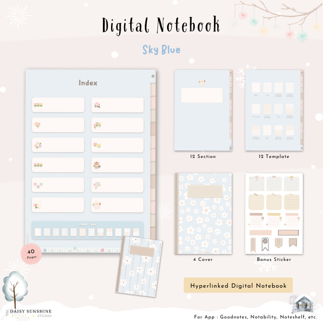 Digital Notebook - Sky Blue Flower
