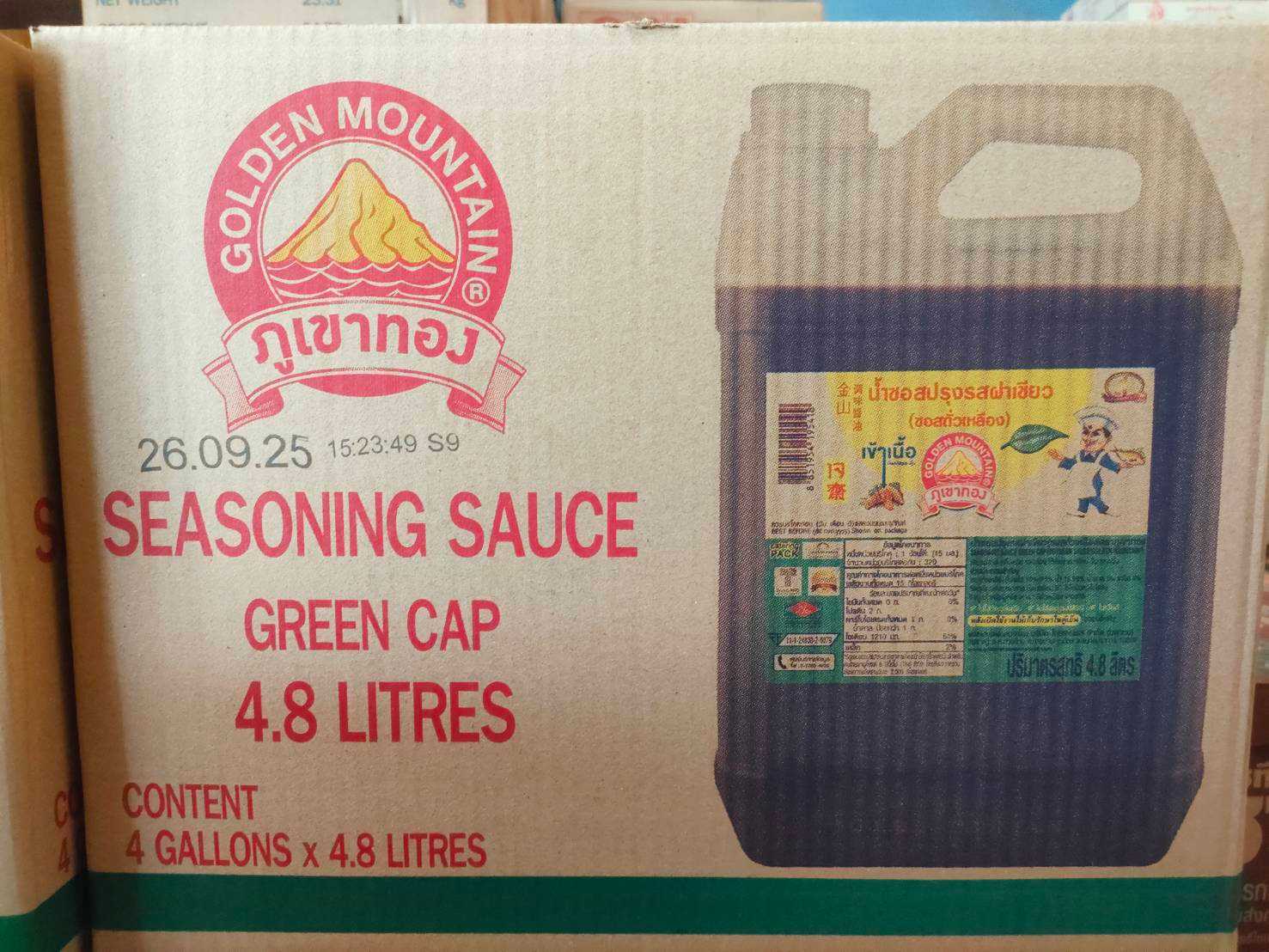 ซอสปรุงรสฝาเขียว ตราภูเขาทอง 4.8 ลิตร (1ลัง บรรจุ 4 แกลลอน)