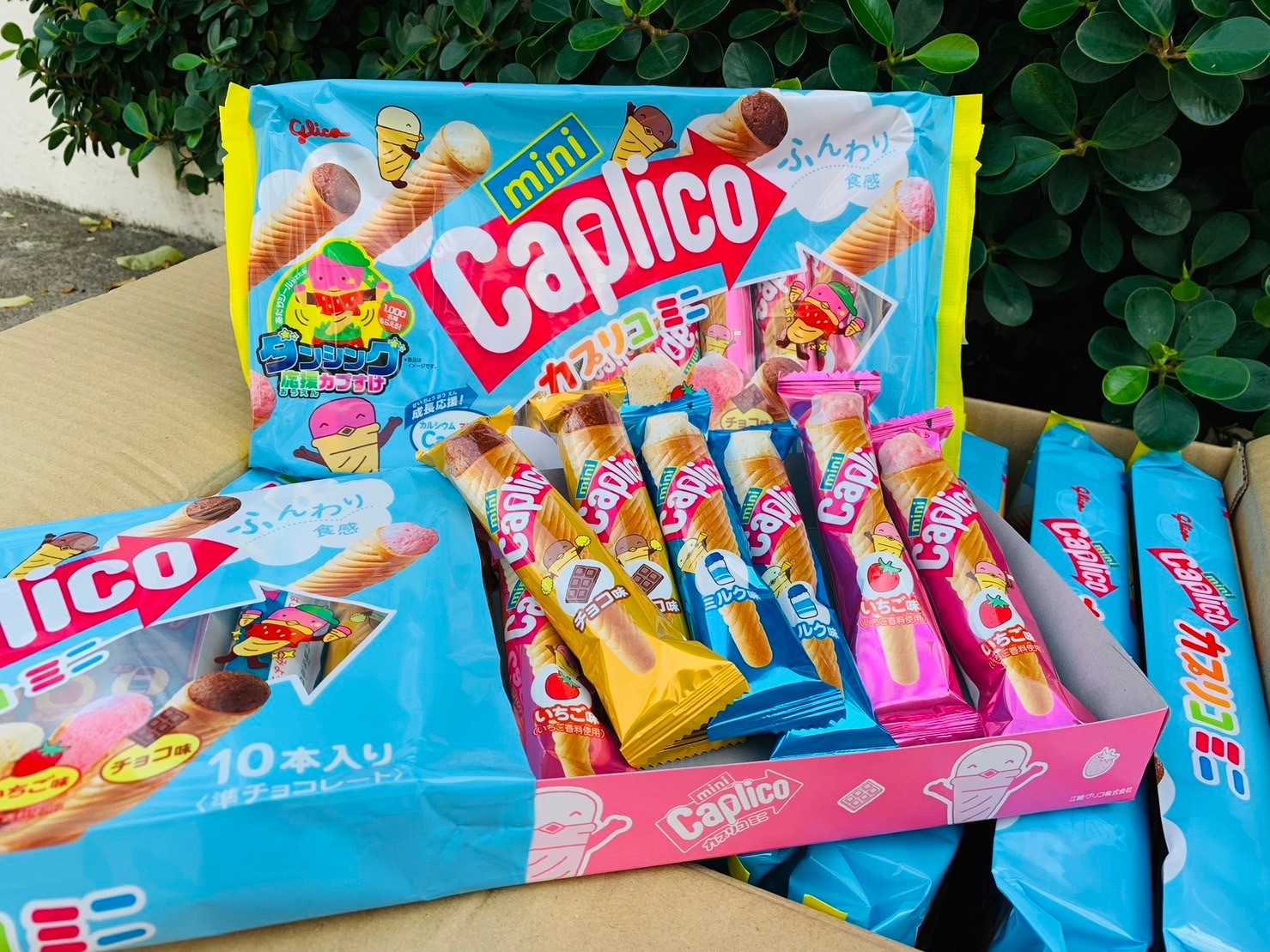 Glico Caplico Mini ขนมเวเฟอร์ไอศครีมโคนจากญี่ปุ่น 1 ห่อมี 10 ชิ้น 87g  ขนมเวเฟอร์ รูปแท่งไอติม