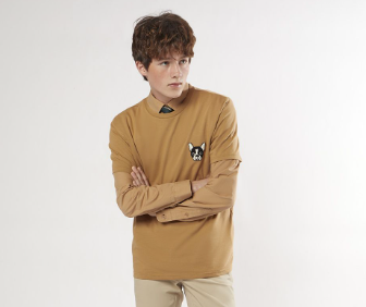 เสื้อทีเชิ้ตแต่งลายเฟรนช์ชี่ผ้าขนหนู สีน้ำตาล | 03852