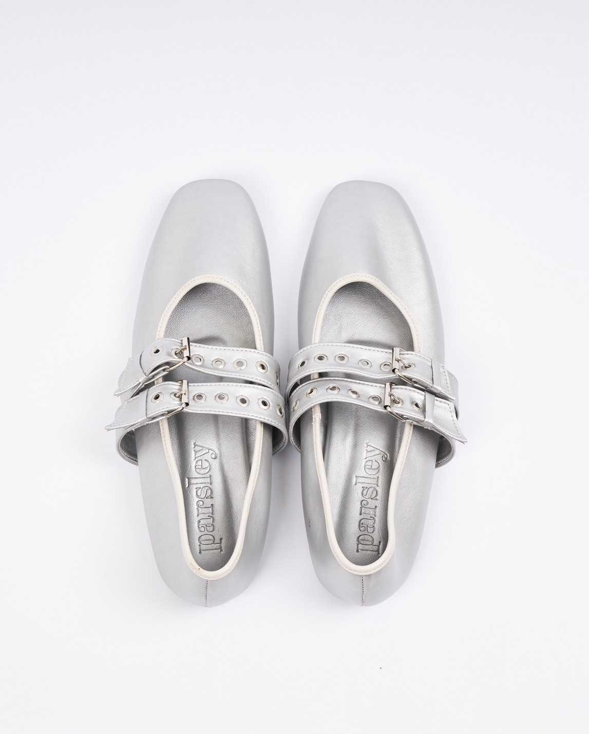 Ballerina Belt Flats Silver