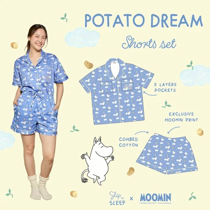 Moomin ชุดนอนโนบรา- Potato Dream Shorts set