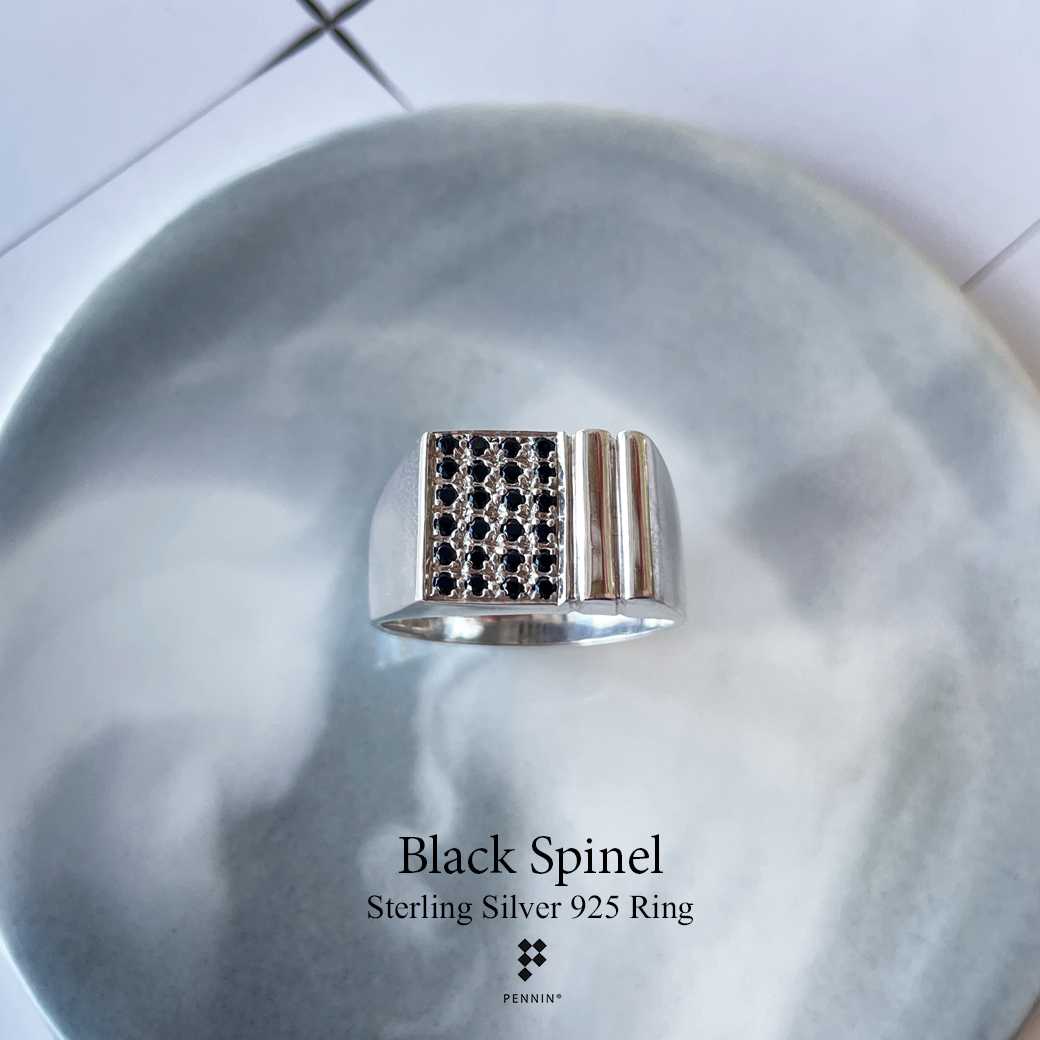 RM85813  แหวนนิล (Black Spinel) เงินแท้ชุบทองคำขาว หน้าสี่เหลี่ยม แนวโมเดิร์น เข้มแข็ง สง่างาม