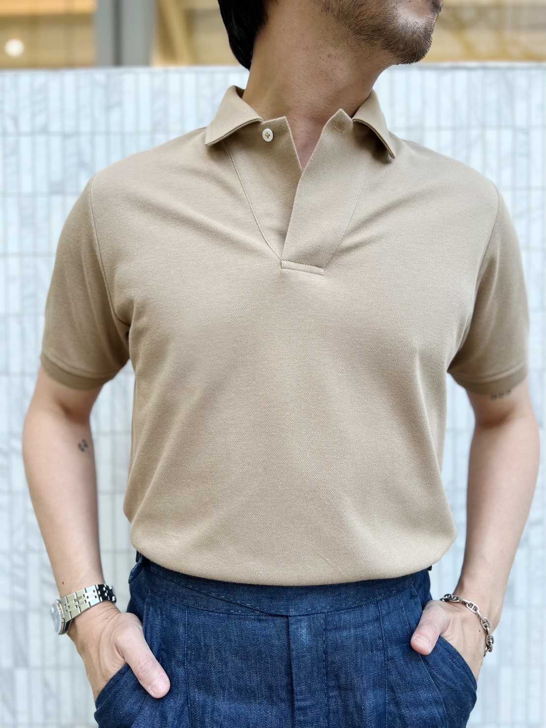 Beige Short-Sleeved Polo