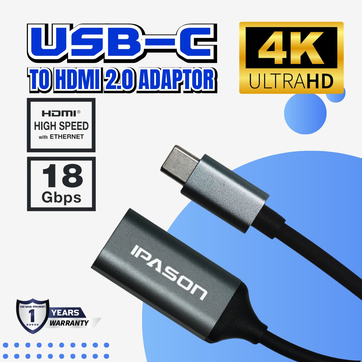 IPAOSN TYPE-C to HDMI conversion cable หัวแปลงสัญญาณภาพ ตัวแปลง สายแปลง สัญญาณ รับประกัน 1 ปี
