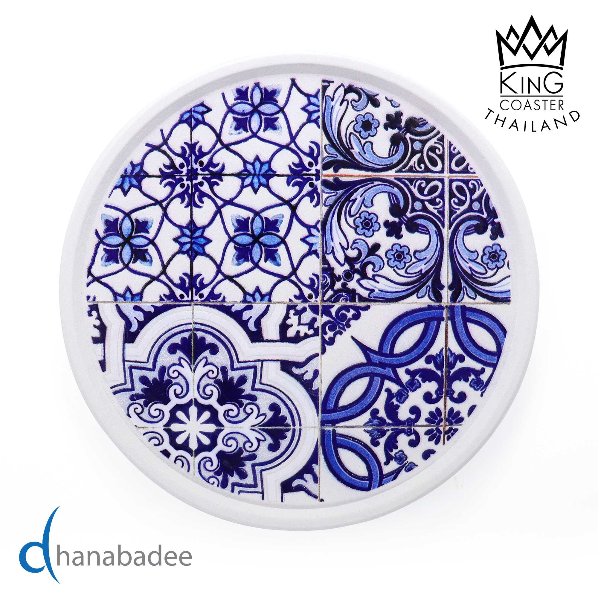 จานรองแก้ว R10051 ที่รองแก้ว แผ่นรองแก้ว ทรงกลมมีขอบ Blue & White 09