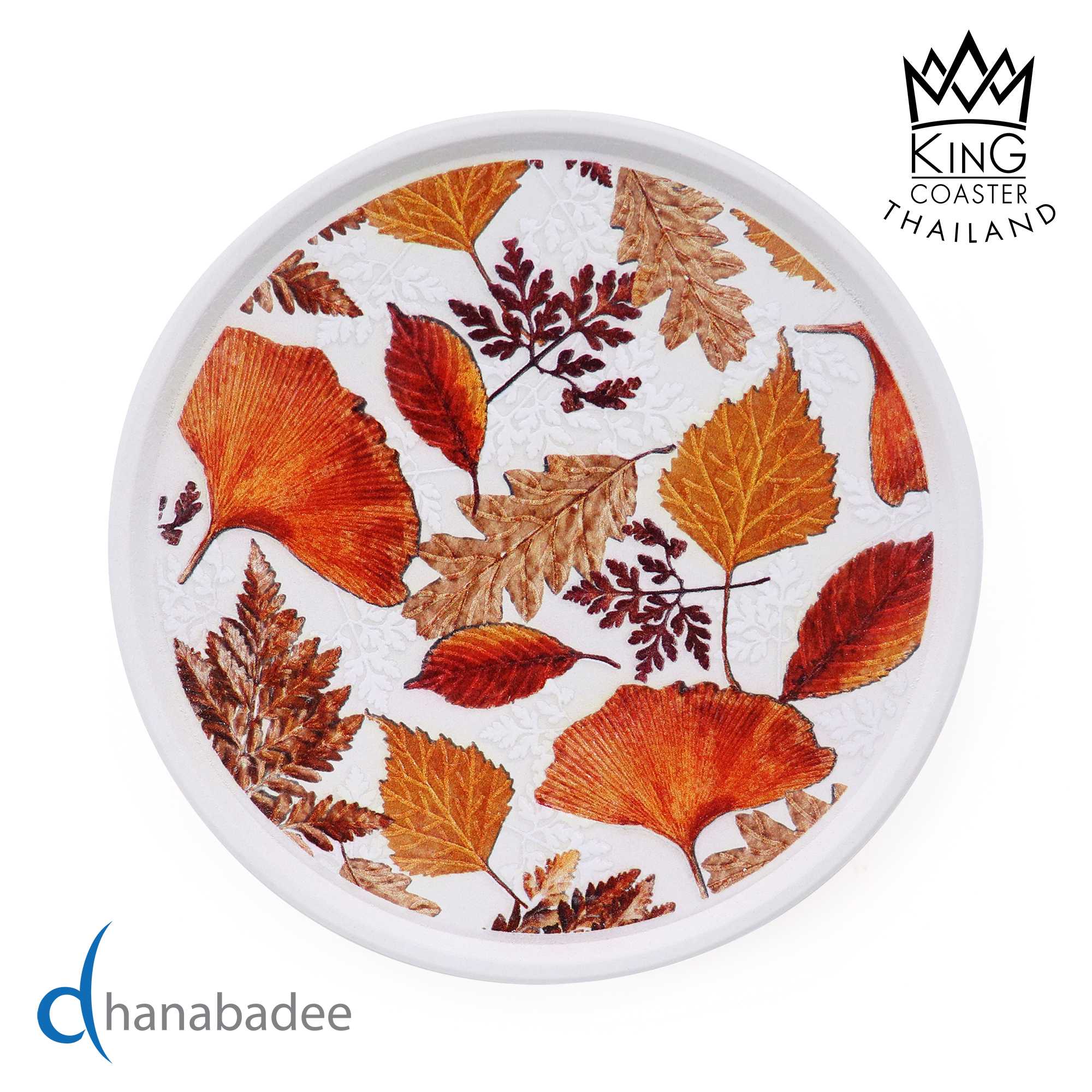 จานรองแก้ว R10044 ที่รองแก้ว แผ่นรองแก้ว ทรงกลมมีขอบ LEAF-01