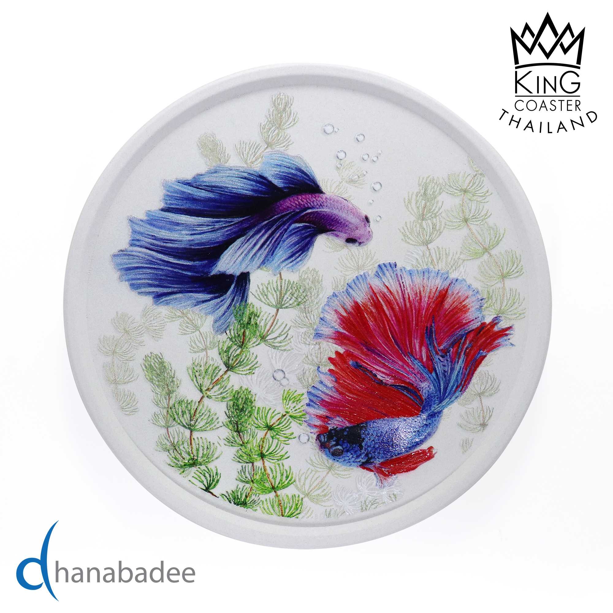 จานรองแก้ว R10039 ที่รองแก้ว แผ่นรองแก้ว ทรงกลมมีขอบ - FISH 02