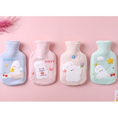 (พร้อมส่ง) ถุงน้ำร้อน​ กระเป๋าน้ำร้อน​ รุ่น Happy rabbit​  4 สี ขนาด​ 350ml พร้อมส่งจ้า