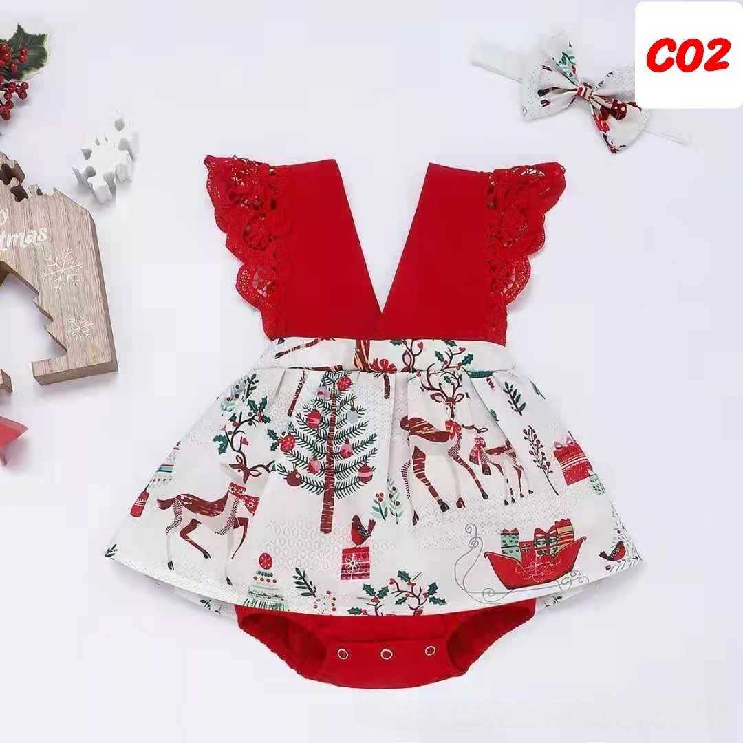 C02-ชุดเด็กแรกเกิดลายกวางเรนเดียร์ สีเเดง