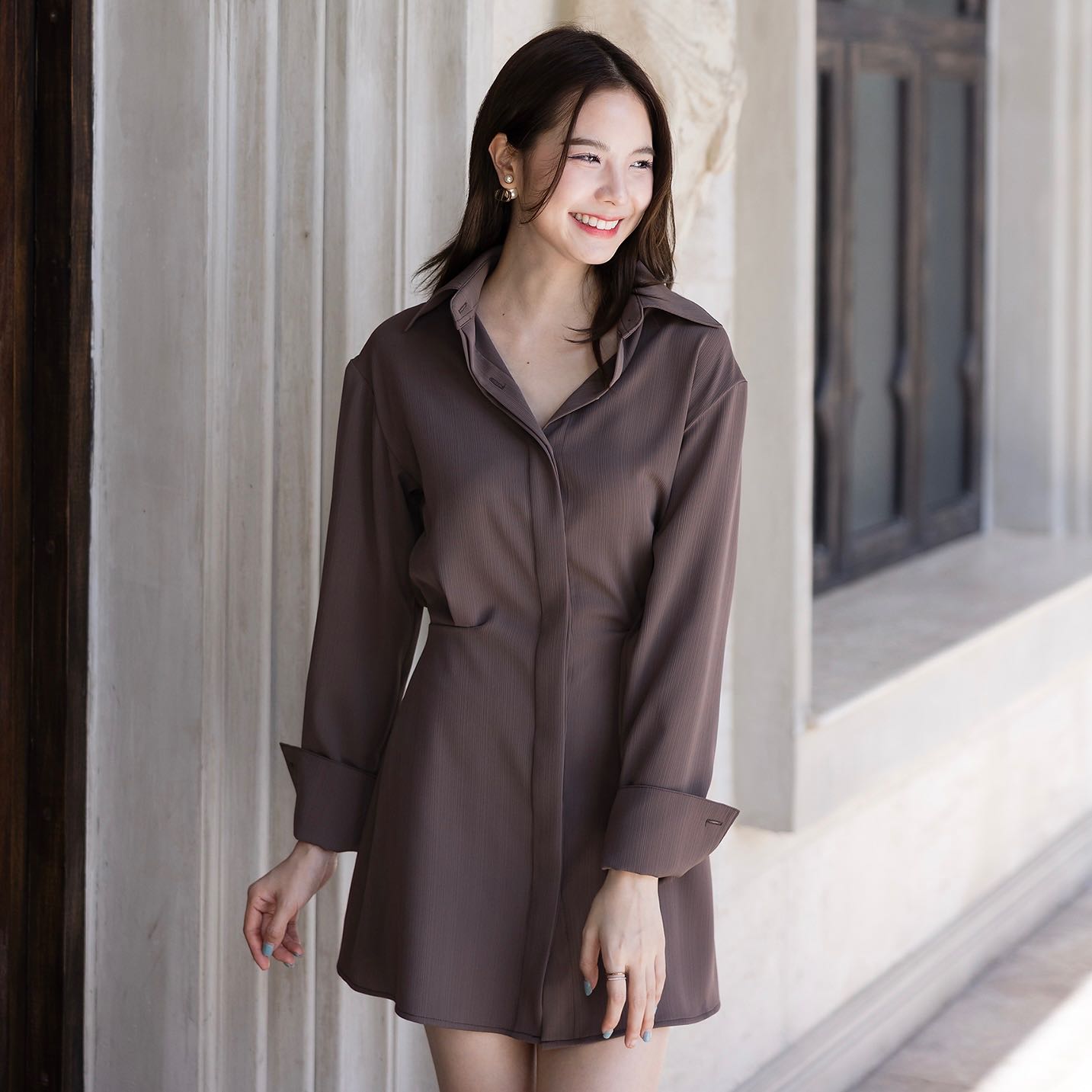BARBIE Shirt Dress สี Charcoal Brown พร้อมส่ง