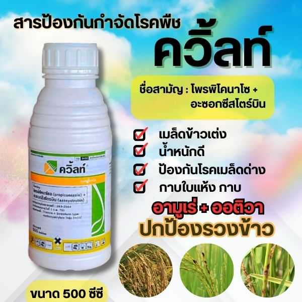 ควิ้ลท์ 500 ml โพรพิโคนาโซล+อะซอกซีสโตรบิน ป้องกันและกำจัดโรคใบไหม้ เมล็ดด่าง กาบใบแห้งในนาข้าว