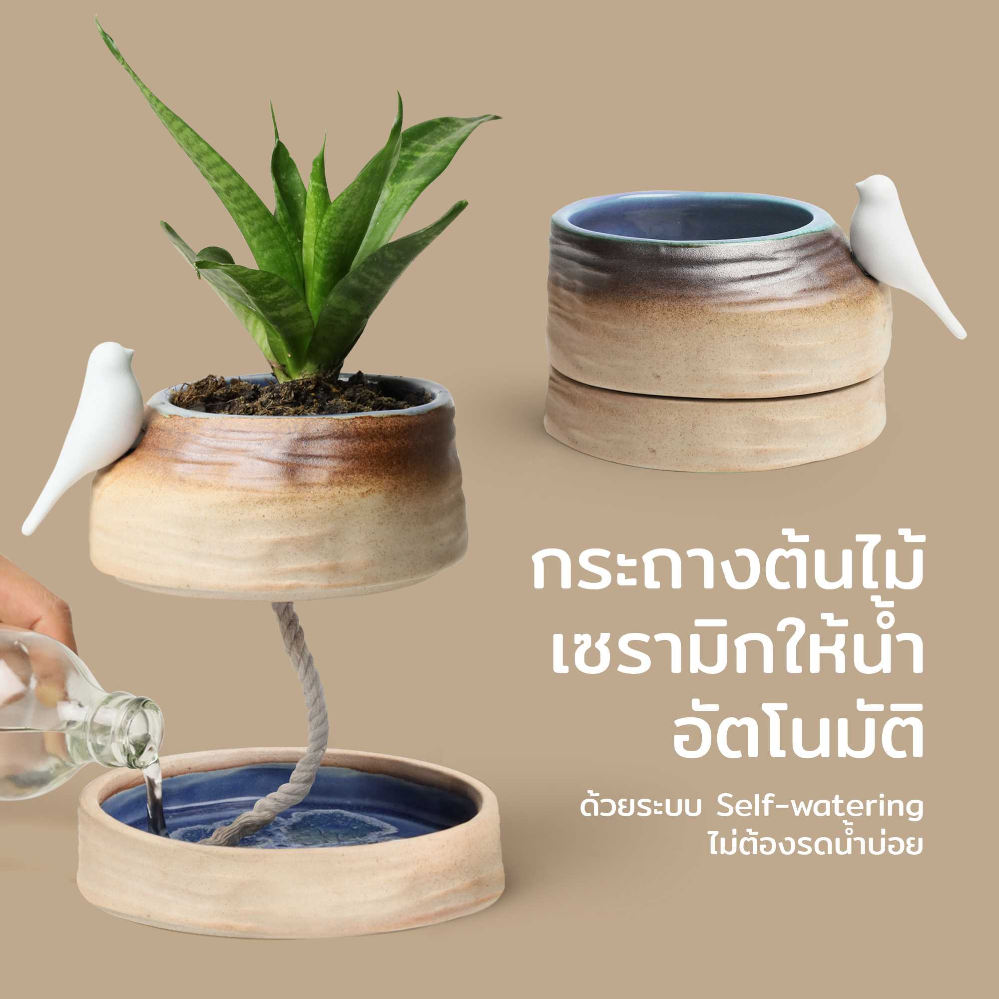 Deskscape Plant Pot กระถางต้นไม้เซรามิก ดีไซน์ นกน้อย Qualy (ควอลี่)