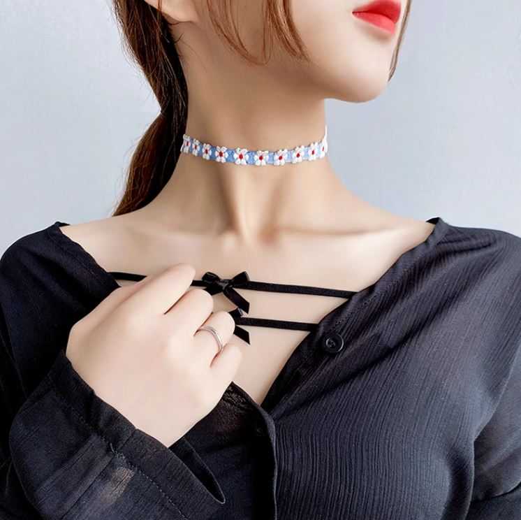 โชคเกอร์ดอกไม้ 🌼 สร้อยโชคเกอร์ โชคเกอร์ Choker สร้อยคอแฟชั่น โชคเกอร์ผ้า สร้อยคอดอกไม้