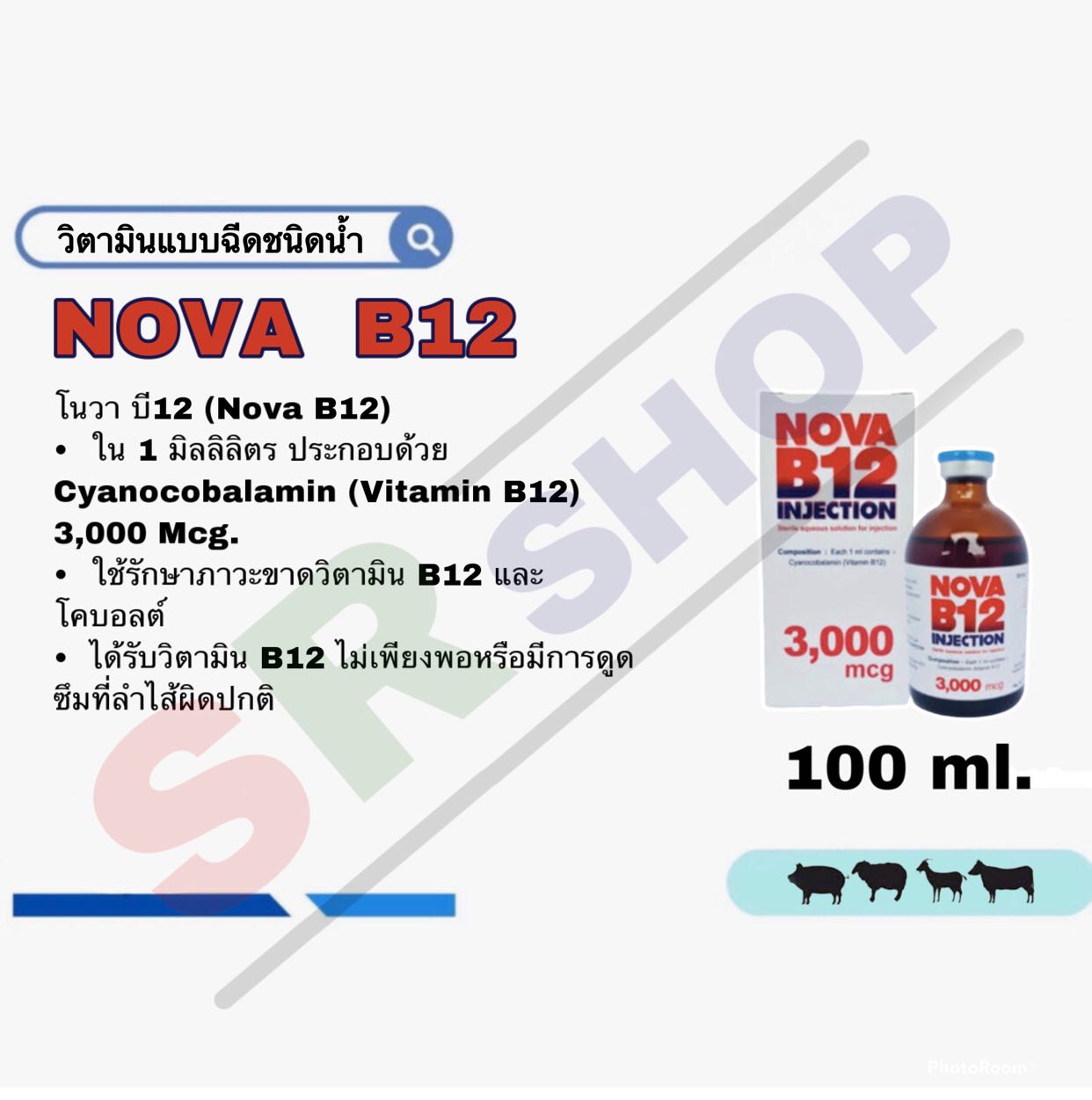 Nova B12  โนวา บี12  100 ml. (วิตามินแบบฉีดชนิดน้ำ)