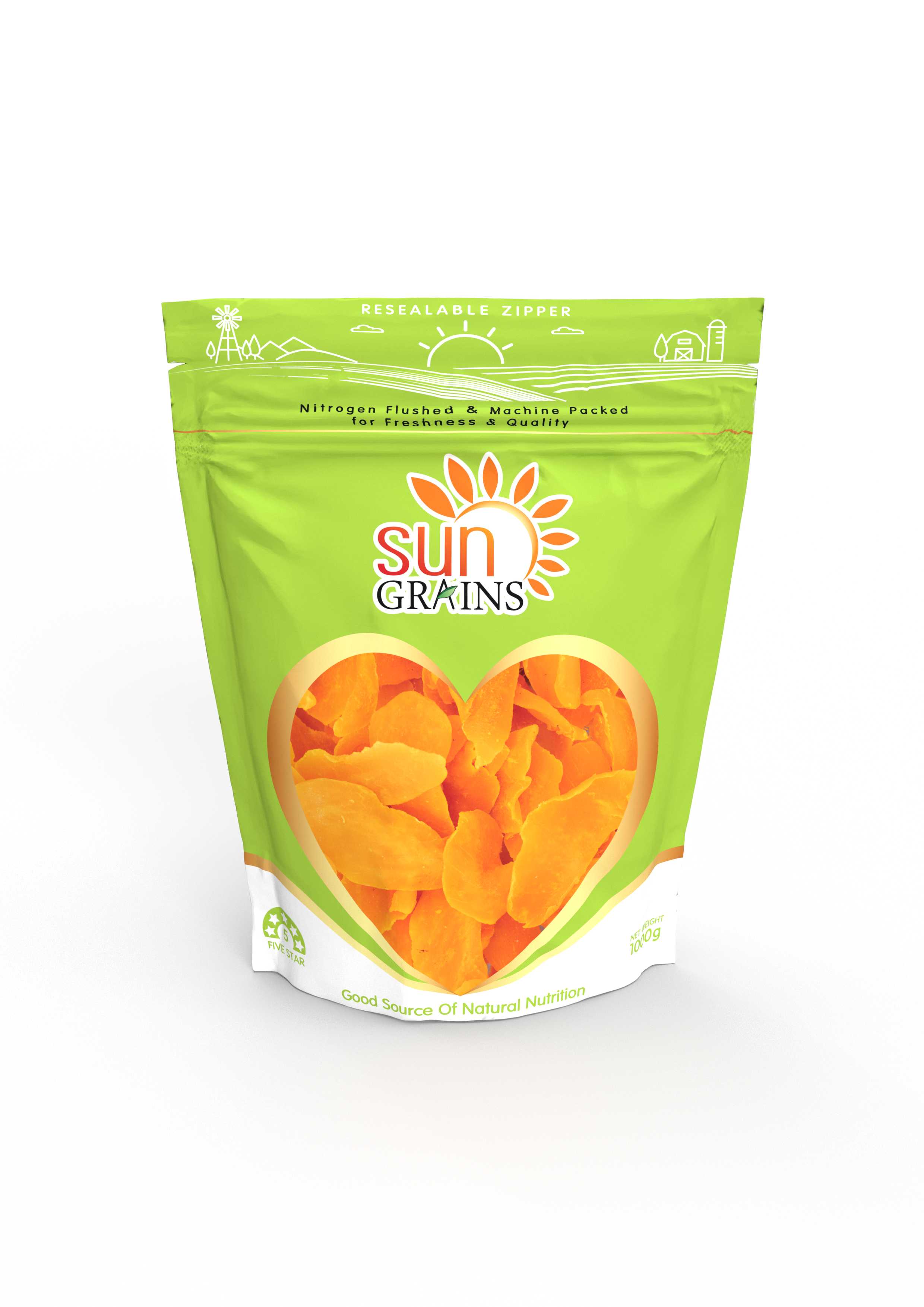 1 kg. มะม่วงแห้ง พรีเมี่ยม สูตรหวานน้อย (ตราซันเกรนส์) DRIED MANGO PREMIUM SOLF DRY1 Kg.