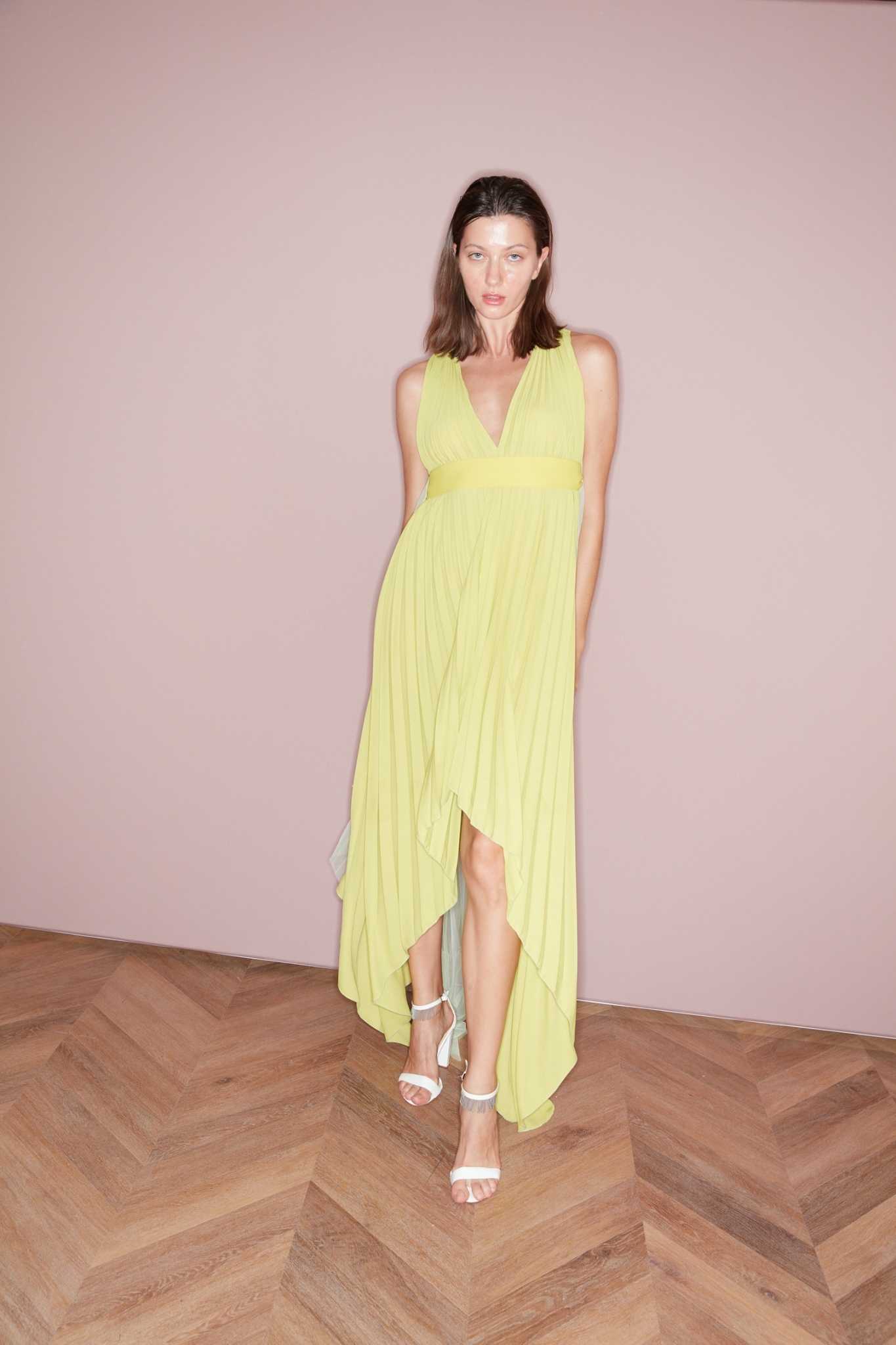 V-Neck Shoulder tulle dress - Green