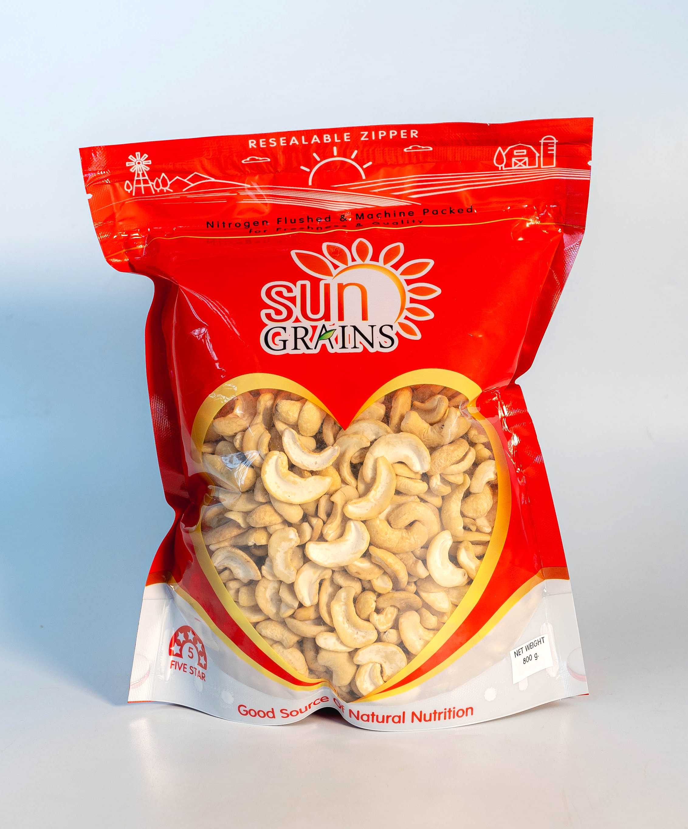 800 g. มะม่วงหิมพานต์ ซีก ดิบ (ตราซันเกรนส์) CASHEW NUT WS 800 g.