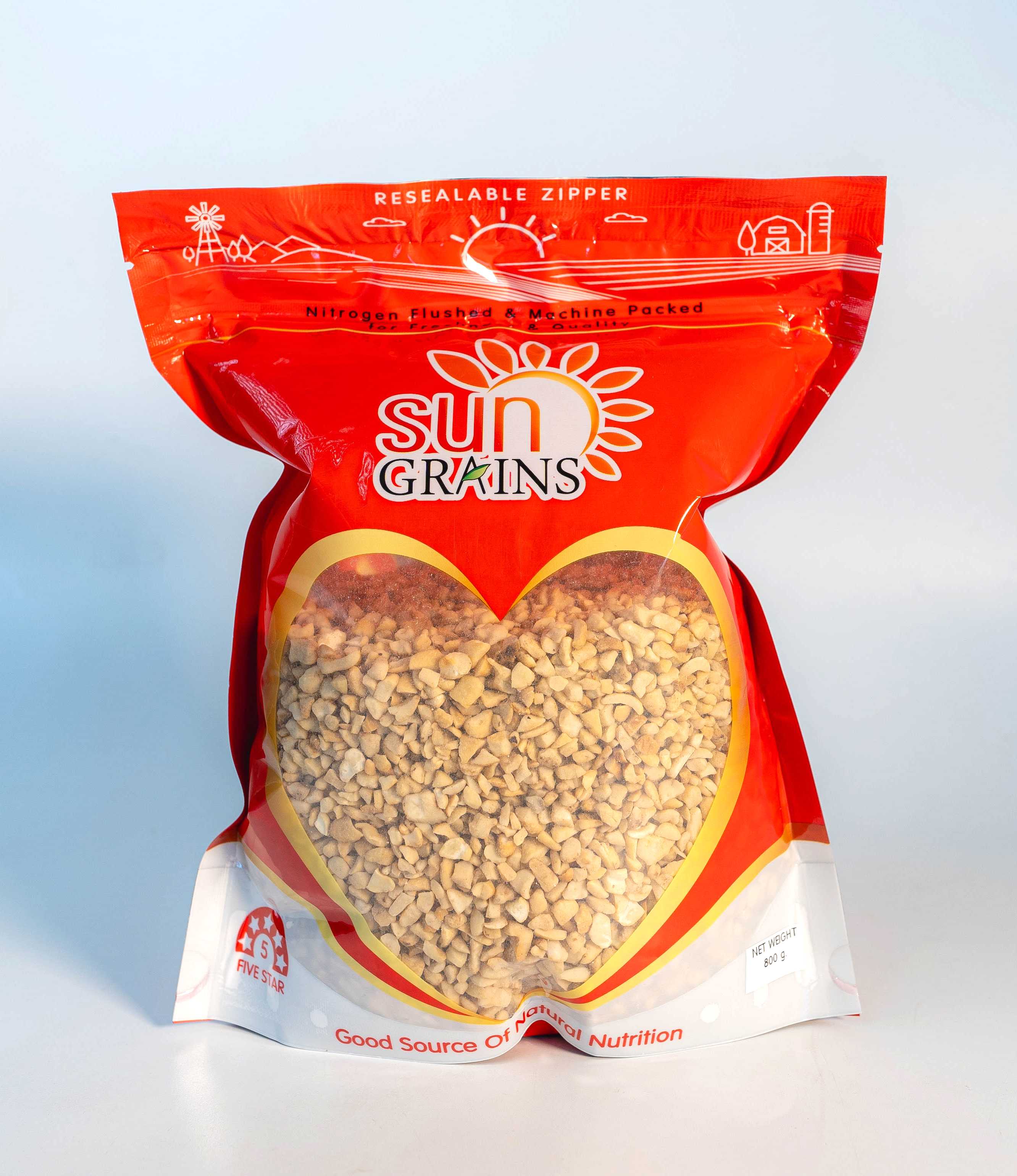 800 g. มะม่วงหิมพานต์ ท่อนเล็ก ดิบ (ตราซันเกรนส์) CASHEW NUT SP 800 g.