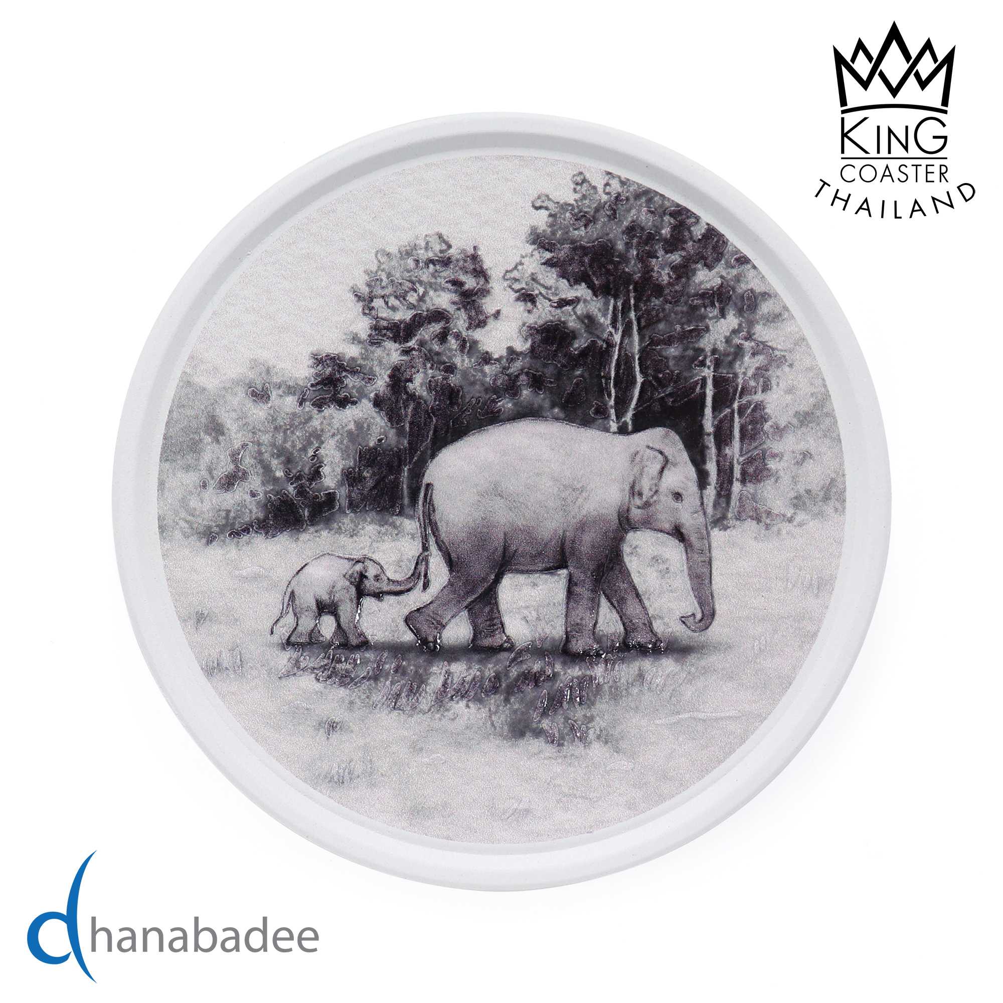 จานรองแก้ว R10070 ที่รองแก้ว แผ่นรองแก้ว ทรงกลมมีขอบ THAI ELEPHANT 07