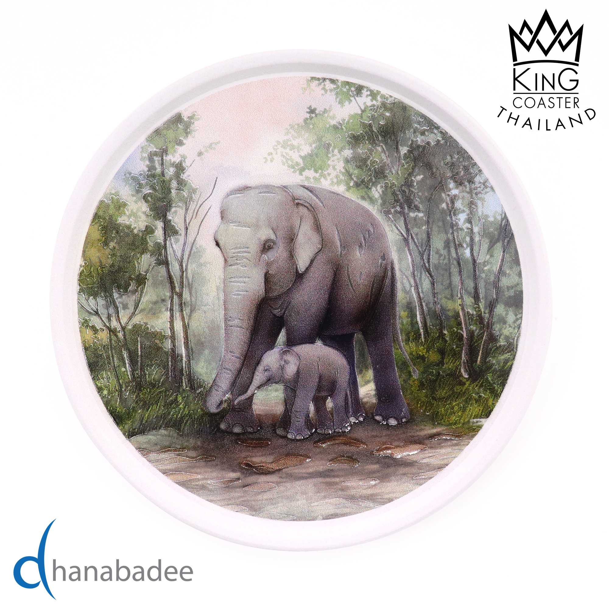 จานรองแก้ว R10071 ที่รองแก้ว แผ่นรองแก้ว ทรงกลมมีขอบ THAI ELEPHANT 08