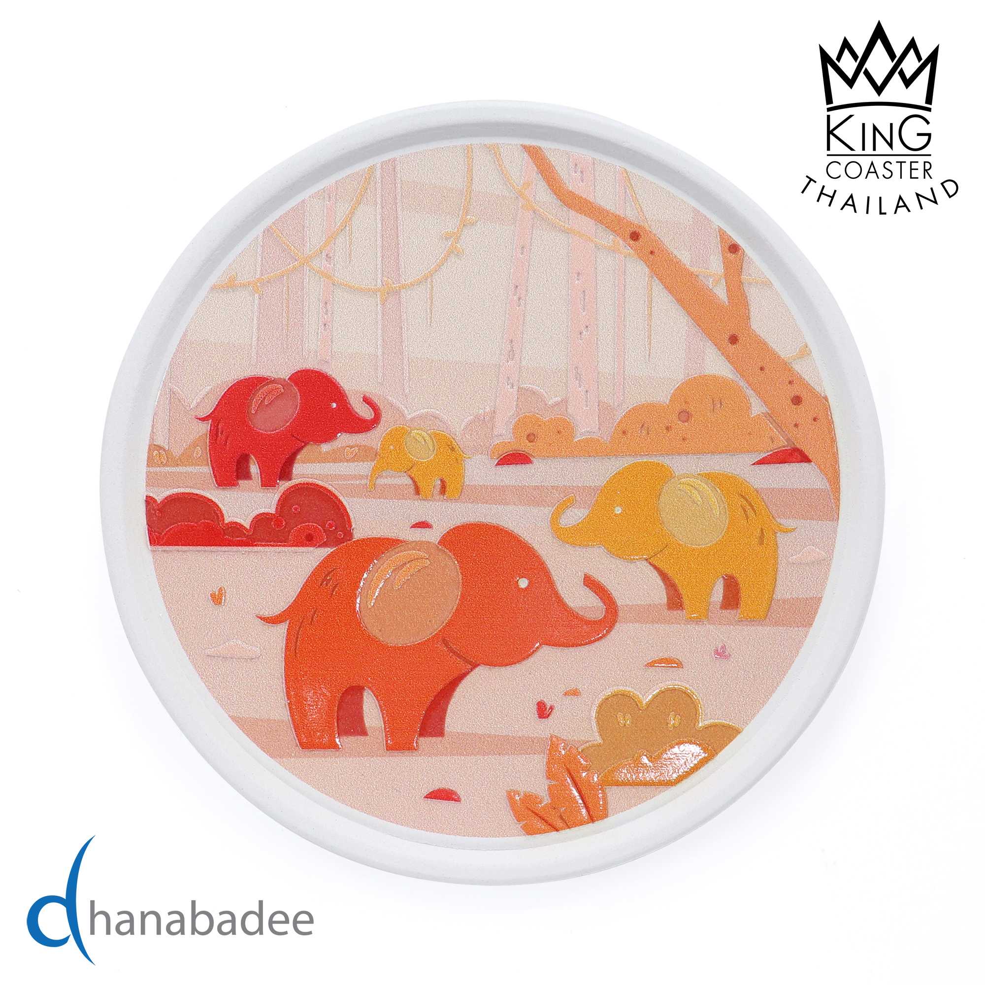 จานรองแก้ว R10072 ที่รองแก้ว แผ่นรองแก้ว ทรงกลมมีขอบ THAI ELEPHANT 09