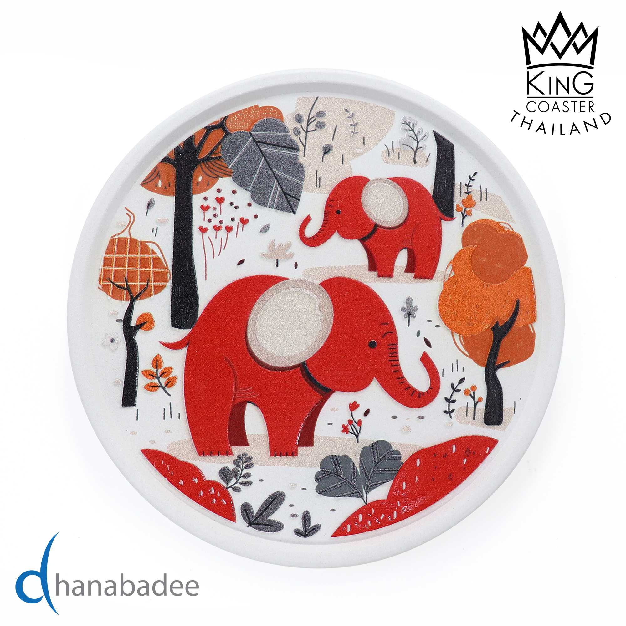 จานรองแก้ว R10073 ที่รองแก้ว แผ่นรองแก้ว ทรงกลมมีขอบ THAI ELEPHANT 10