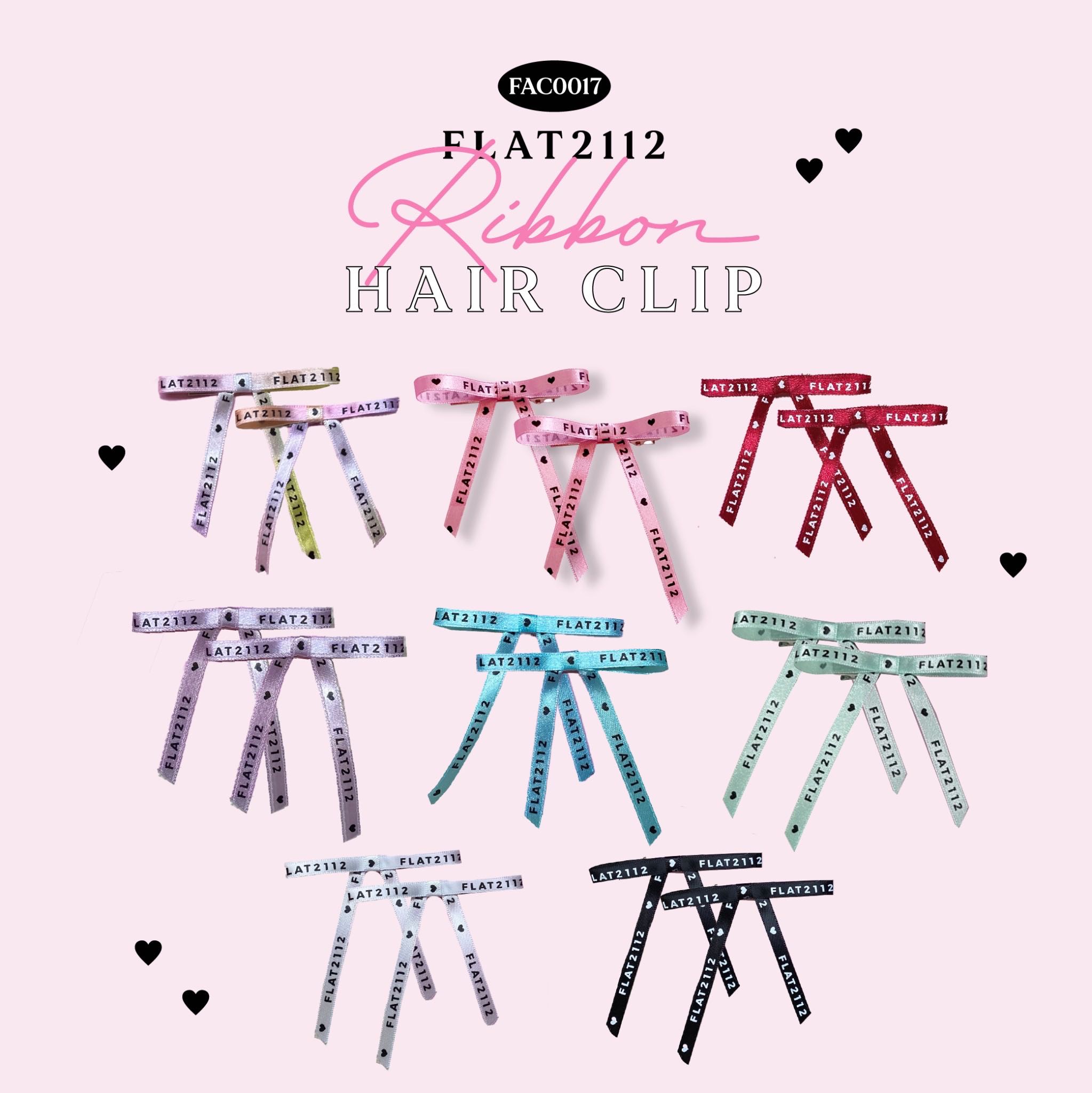 FLAT2112 FAC0017 : RIBBON HAIR CLIP กิ๊บติดผมริบบิ้น สีชมพู