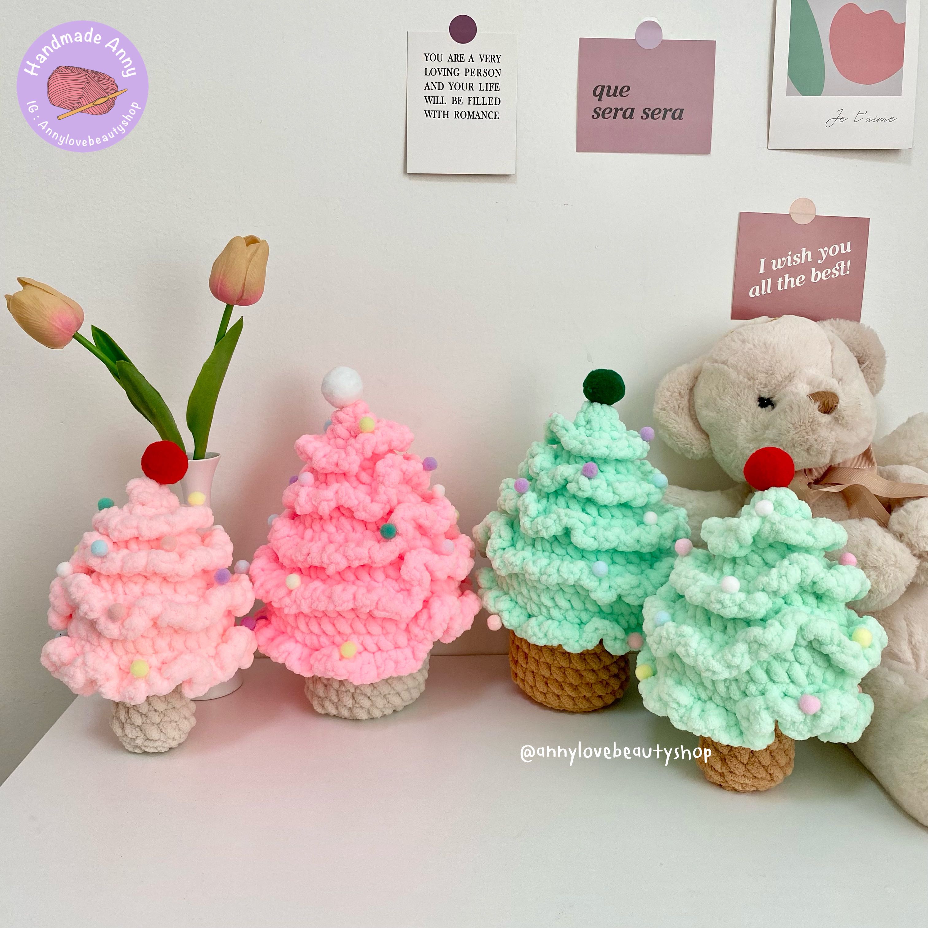 Handmade🎄 ต้นคริสต์มาสถักไหมพรมเส้นอูด้ง โทนสีพาสเทล