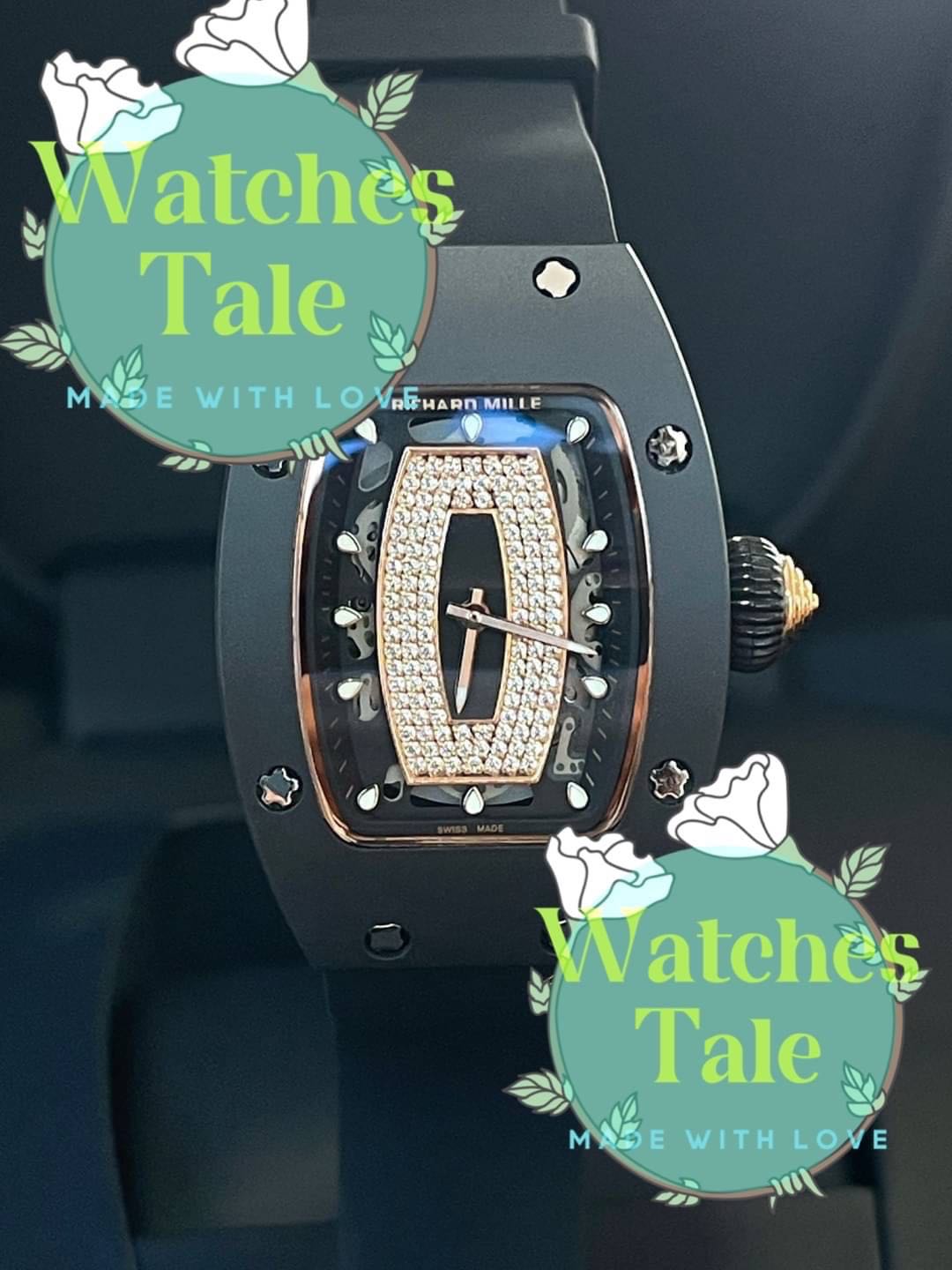 Richard Mille RM07-01 Black Ladies Diamond Set Black Rubber Swiss Movement
